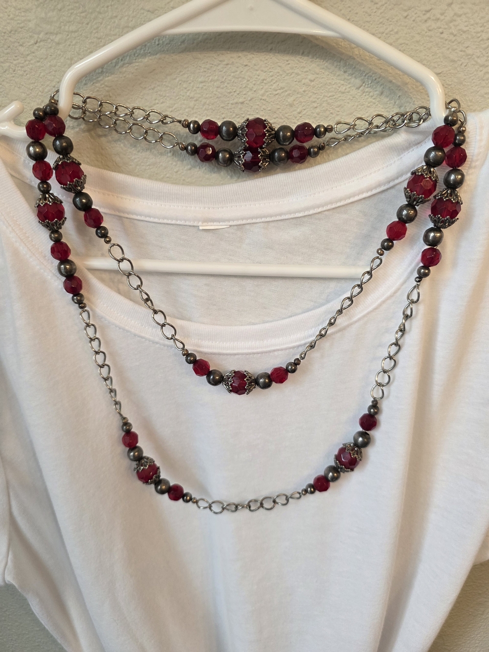 Red Bead Multi-Strand Necklace #11